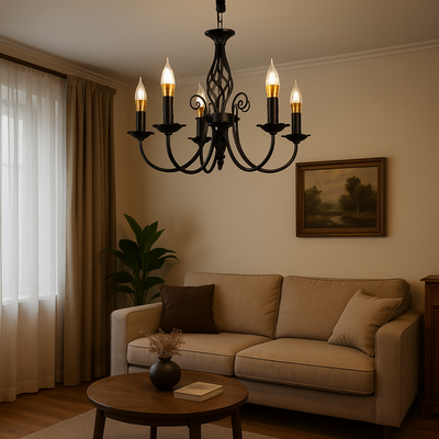 Кристален полилей Перла, 5xe14, черен, регулируема височина