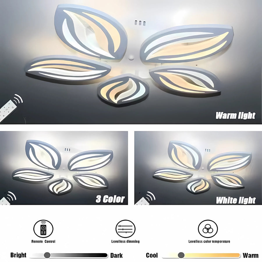 LED полилей с дистанционно управление на орхидеи, 65W, 5 венчелистчета, студена/гореща/неутрална светлина, нестабилна, бяла