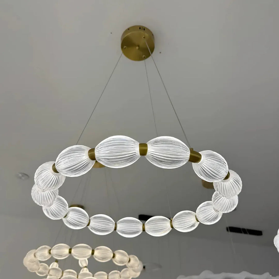 LED полилей, окачен с дистанционно управление на Fausto II, 43W, студена/гореща/неутрална светлина, нестабилна, регулируема височина, злато