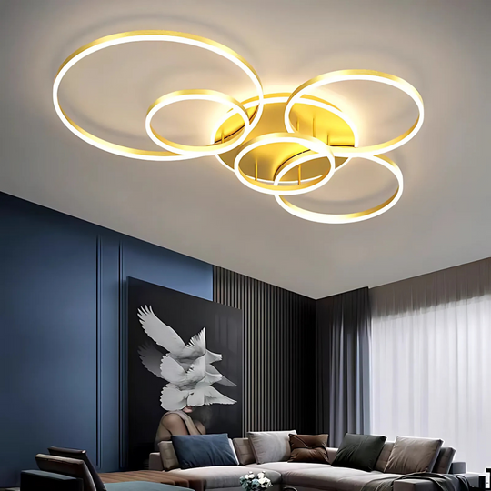 LED полилей с дистанционно управление RINNOVA, 5 кръга, 137W, топла/студена/неутрална светлина, възможност за димиране, златни LED полилеи с дистанционно управление Заглавие по подразбиране Alessandro Design