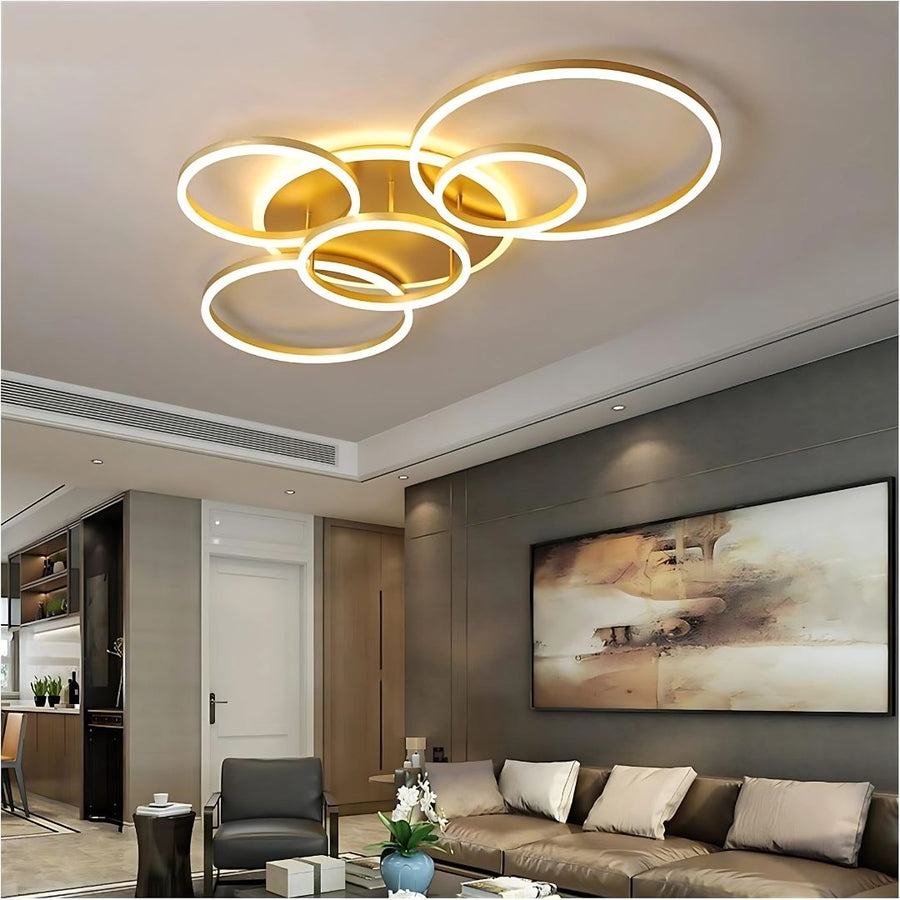 LED полилей с дистанционно дистанционно управление, 5 кръга, 120W, гореща/студена/неутрална светлина, нестабилна, златиста