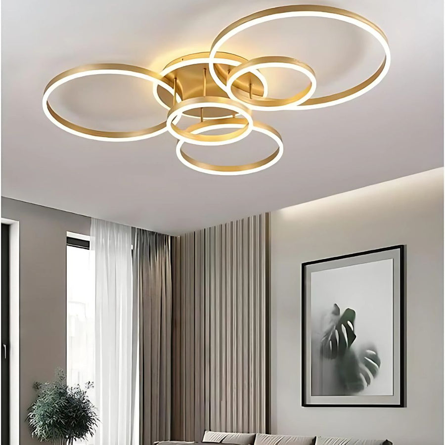 LED полилей с дистанционно дистанционно управление, 5 кръга, 120W, гореща/студена/неутрална светлина, нестабилна, златиста