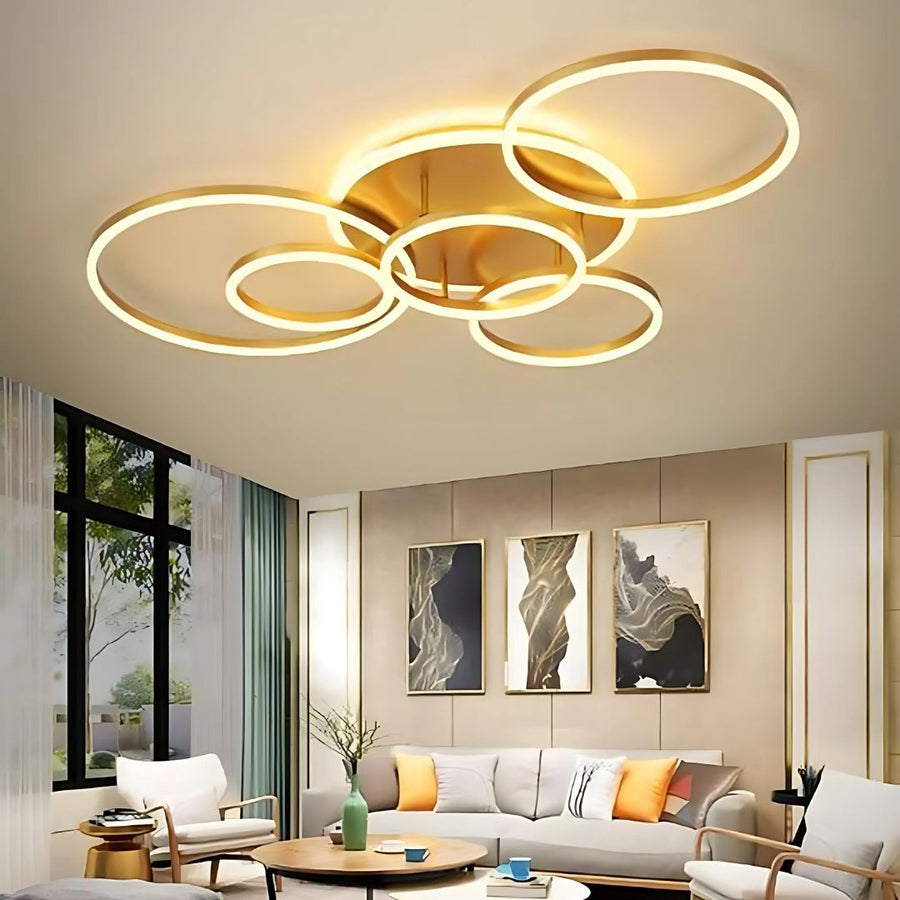 LED полилей с дистанционно дистанционно управление, 5 кръга, 120W, гореща/студена/неутрална светлина, нестабилна, златиста