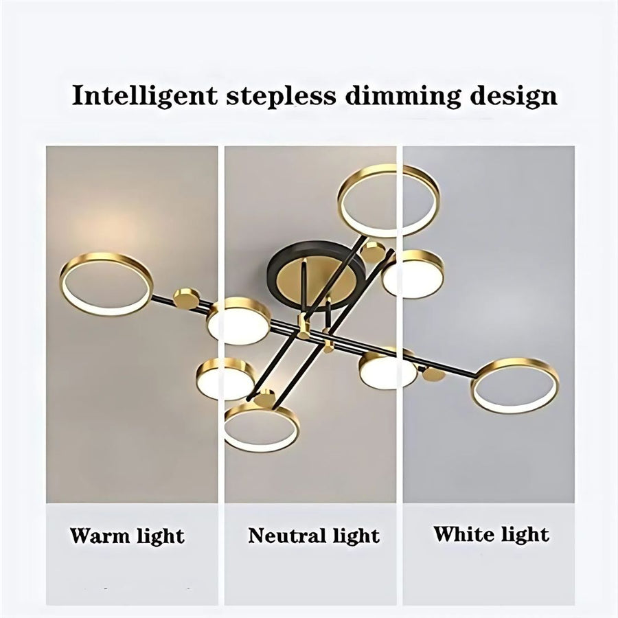 LED похот на телекомда Мария, 8 елемента, 63W, гореща/студена/неутрална светлина, недобросъвестно, злато