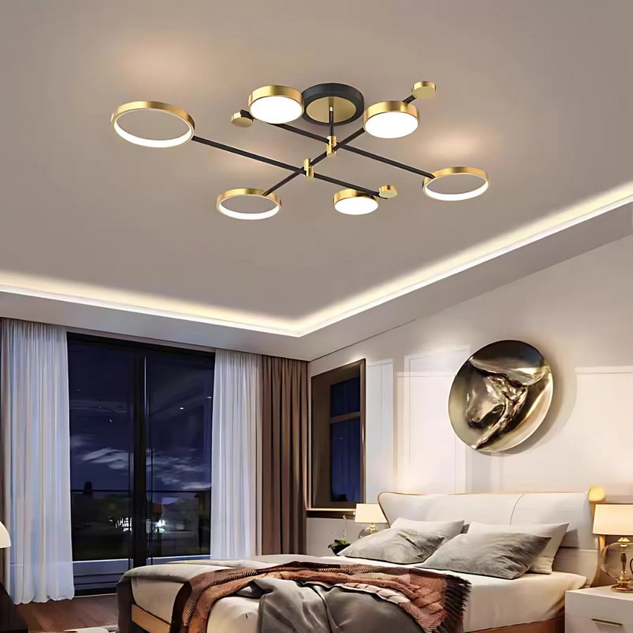 LED полилей с дистанционно управление Мария, 6 елемента, 63W, гореща/студена/неутрална светлина, недобросъвестно, злато