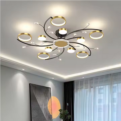 Lustra LED KARINA cu Telecomnda, 68W, Lumina Calda/Rece/Neutra, Negru/Auriu