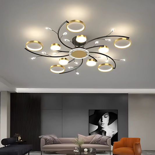 Lustra LED KARINA cu Telecomnda, 68W, Lumina Calda/Rece/Neutra, Negru/Auriu
