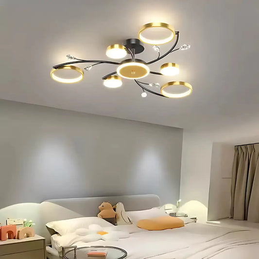 Lustra LED KARINA cu Telecomnda, 61W, Lumina Calda/Rece/Neutra, Negru/Auriu