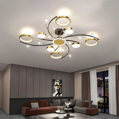 LED полилей с дистанционно управление на Карина, 63W, 8 елемента, гореща/студена/неутрална светлина, недобросъвестно, злато