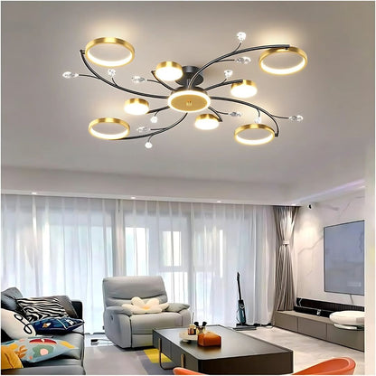 LED полилей с дистанционно управление на Карина, 63W, 8 елемента, гореща/студена/неутрална светлина, недобросъвестно, злато