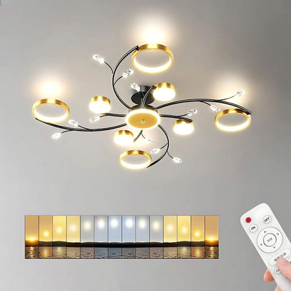 LED полилей с дистанционно управление на Карина, 63W, 8 елемента, гореща/студена/неутрална светлина, недобросъвестно, злато
