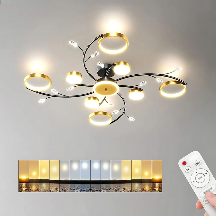LED полилей с дистанционно управление на Карина, 63W, 8 елемента, гореща/студена/неутрална светлина, недобросъвестно, злато
