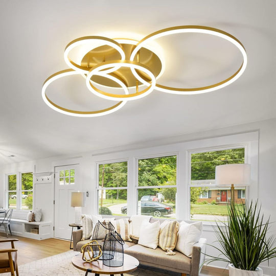 LED полилей с дистанционно управление RINOVA, 4 кръга, 112W, топла/студена/неутрална светлина, димиране, златни LED полилеи с дистанционно управление Заглавие по подразбиране Alessandro Design