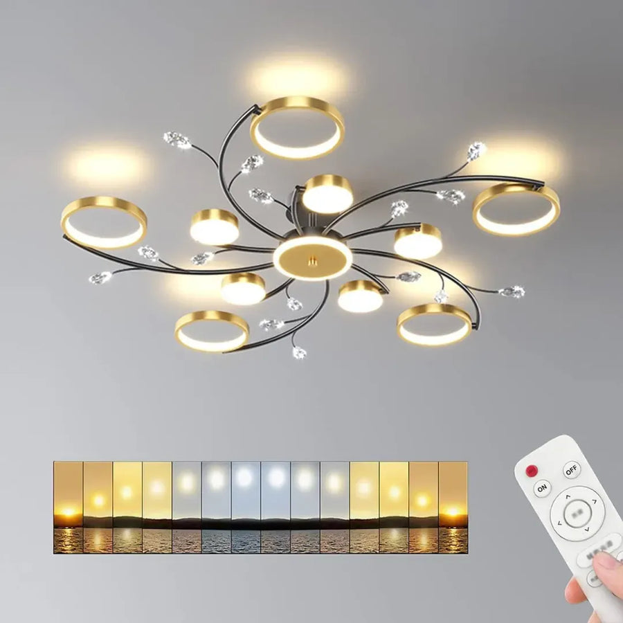 Lustra LED KARINA cu Telecomnda, 68W, Lumina Calda/Rece/Neutra, Negru/Auriu