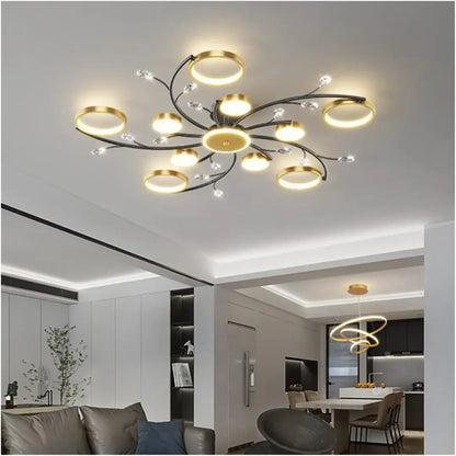 Lustra LED KARINA cu Telecomnda, 68W, Lumina Calda/Rece/Neutra, Negru/Auriu
