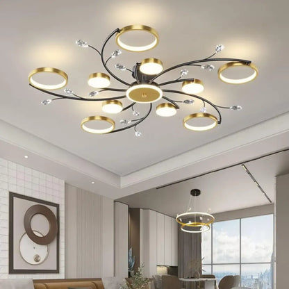Lustra LED KARINA cu Telecomnda, 68W, Lumina Calda/Rece/Neutra, Negru/Auriu