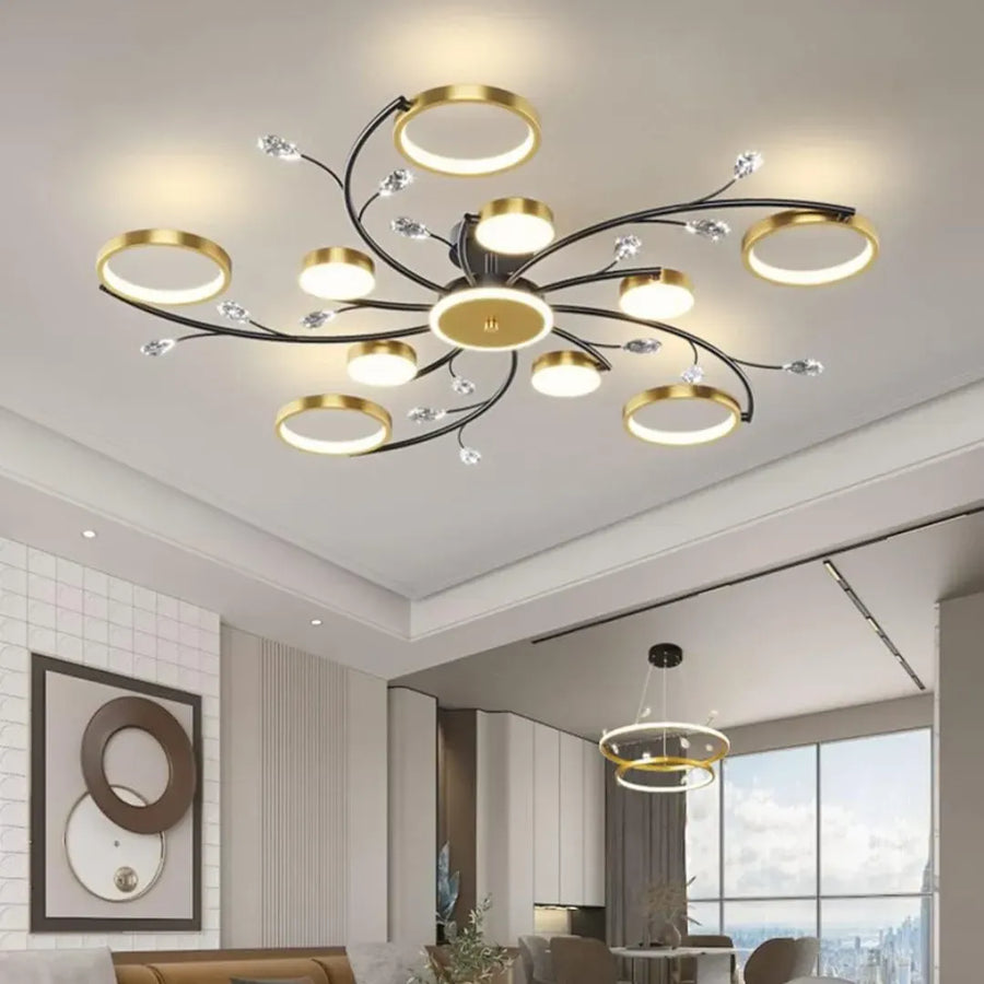 Lustra LED KARINA cu Telecomnda, 68W, Lumina Calda/Rece/Neutra, Negru/Auriu