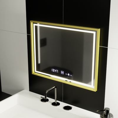 Правоъгълно светодиодно огледало, 80x60см, Royale Gold Motionglow Marcello, Devover, Clock & Thermometer, Dimable