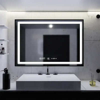 Огледален светодиоден правоъгълен 100x80cm Verite Majets Noir Motionglow Marcello Destle Clock Deframent & Dimable Thermometer