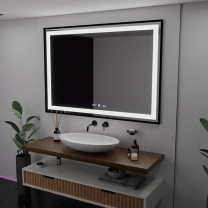 Огледален светодиоден правоъгълен 100x65cm Verite Majeste Noir Motion Glow Marcello Clock Размразяване и размерен термометър