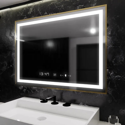 Огледало LED правоъгълна 100x65cm Verite Royale Gold Motion Glow Glow Marcello Clock System & Dimable Thermometer