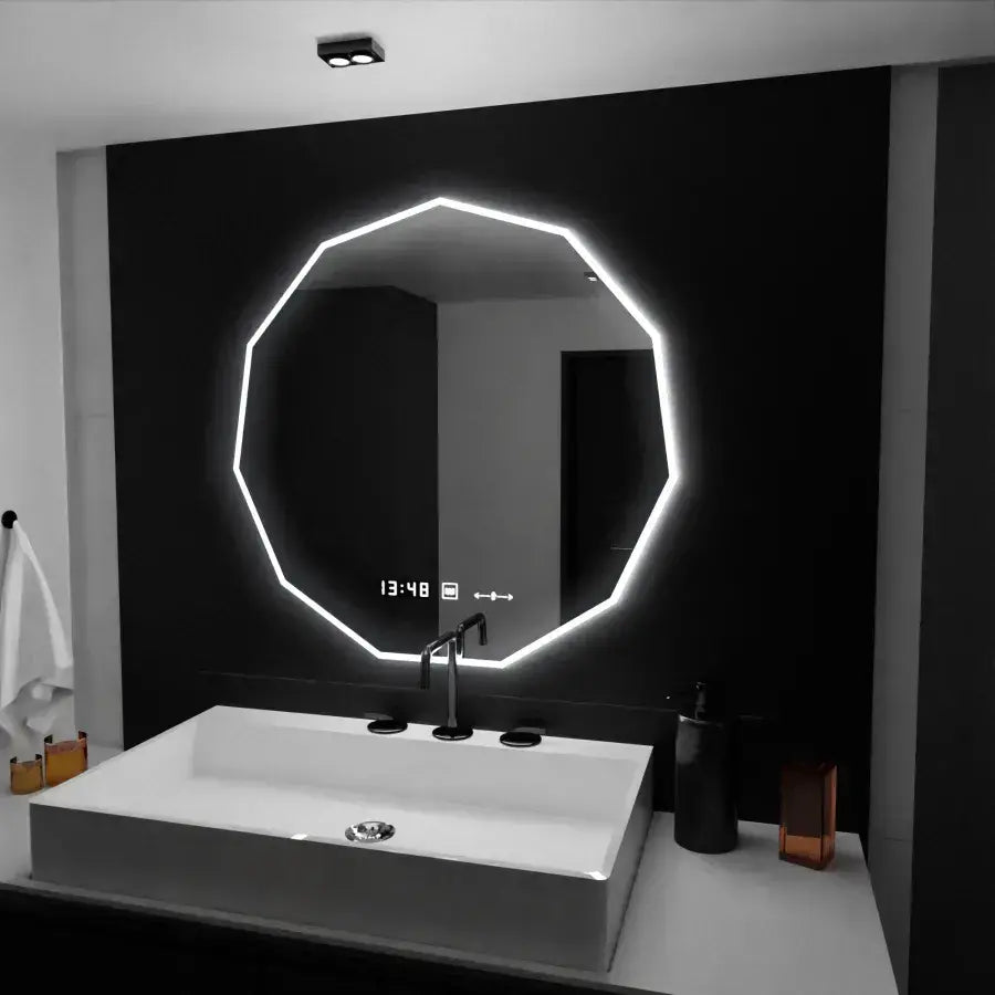 LED Polygon Mirror, 70cm, Judith Sensor Motionglow Marcello, система за размразяване, часовник и термометър, размирен
