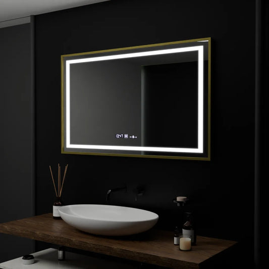 Огледало LED правоъгълен 100x80cm Verite Royale Gold Motion Glow Marcello Dimable Clock System System