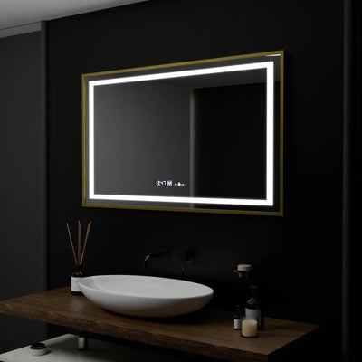Огледало LED правоъгълен 100x80cm Verite Royale Gold Motion Glow Marcello Dimable Clock System System