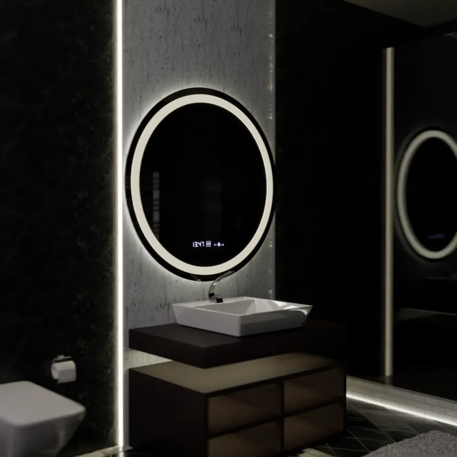Кръгло LED огледало, 100 см, Celeste Motionglow Marcello, система за размразяване, часовник и термометър, подразбиращ се
