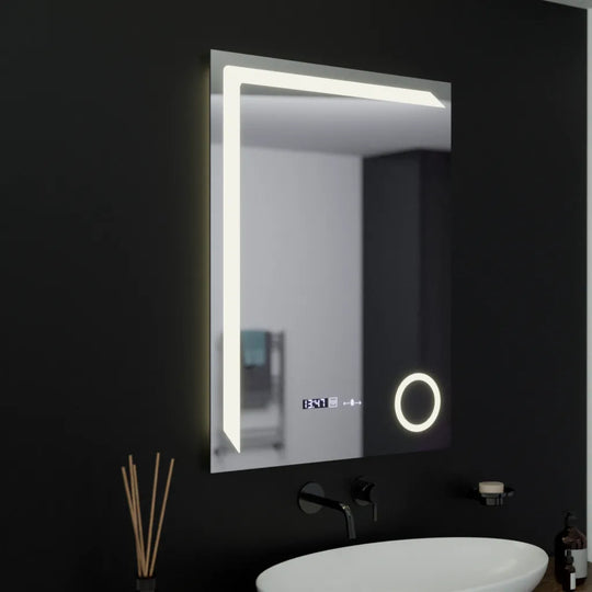 Правоъгълно LED огледало, 60x80 см, Precision MotionGlow Marcello, система за обезпотяване, часовник и термометър, козметична лупа, димируеми огледала Marcello Заглавие по подразбиране Alessandro Design