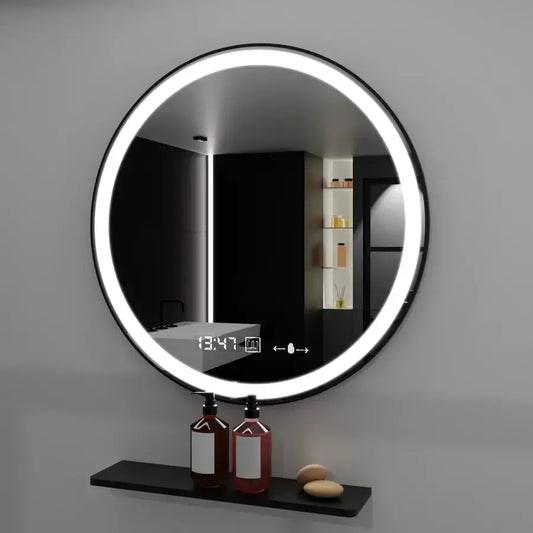 Огледало LED кръг 70cm Celesti Majesti Noir Motionglow Marcello Clock System & Dimable Thermometer