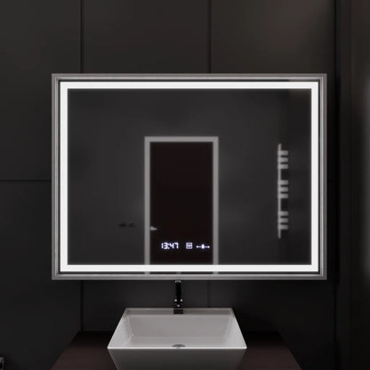Огледално светодиодно правоъгълно 120x80cm Verite Imperial Silver Motion Glow Marcello Clock System & Dimable Thermometer