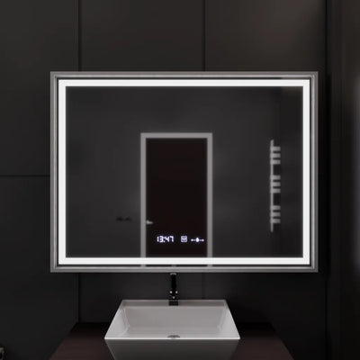 Огледално светодиодно правоъгълно 120x80cm Verite Imperial Silver Motion Glow Marcello Clock System & Dimable Thermometer