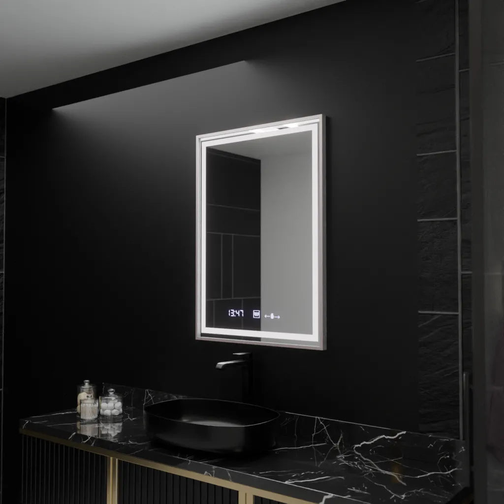 Огледално светодиодно правоъгълно 60x80cm Verite Imperial Silver Motion Glow Marcello Dishorcy Clock Defrition System
