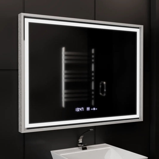 Огледално светодиодно правоъгълно 80x60cm Verite Imperial Silver Motion Glow Marcello Clock System & Thable Thermometer