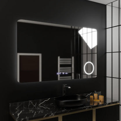 Правоъгълно светодиодно огледало, 100x60см, Celeste Motionglow Marcello, система за размразяване, часовник и термометър, козметична лупа, подрастваща