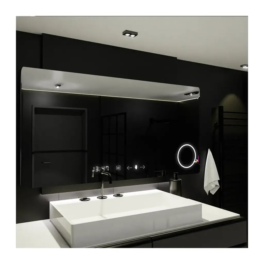 Правоъгълно светодиодно огледало, 100x60см, Celeste Motionglow Marcello, система за размразяване, часовник и термометър, козметична лупа, подрастваща