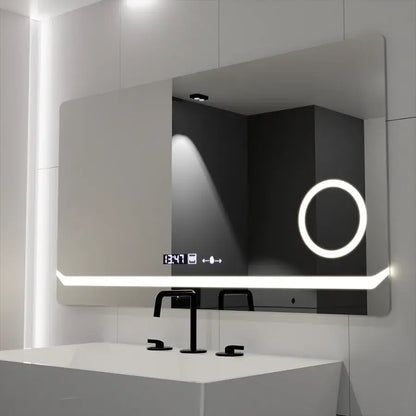 Правоъгълно светодиодно огледало, 80x60см, дефиниция Motionglow Marcello, система за инвалидиране, часовник и термометър, козметично увеличение