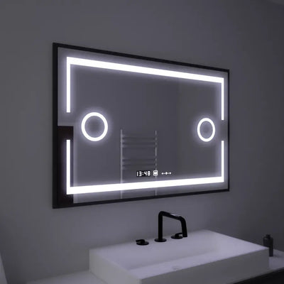 Правоъгълно светодиодно огледало, 120x80см, сензор за motionglow marcello, система за деактивиране, часовник и термометър, козметично увеличение