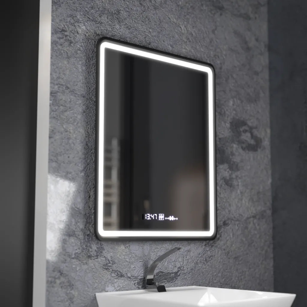 Огледало LED Touch Touch Favola System Размразяване на Neagra Clock и температура 75x90 cm Marcello Funghi Collection