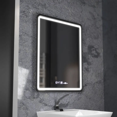 Огледало LED Touch Touch Favola System Размразяване на Neagra Clock и температура 75x90 cm Marcello Funghi Collection