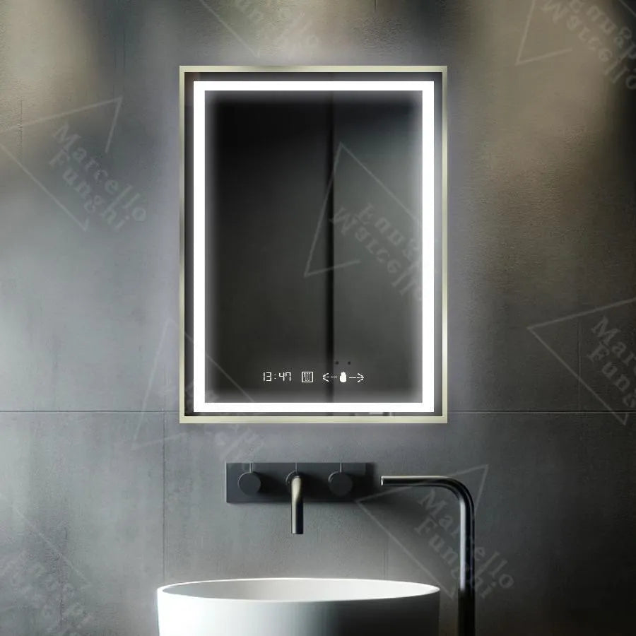 Огледало LED правоъгълна 60x80cm Verite Royale Gold Motionglow Marcello Dimable Clock System