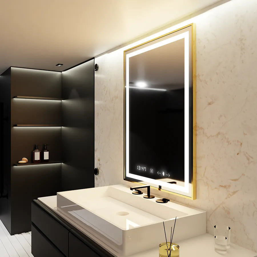 Огледало LED правоъгълна 60x80cm Verite Royale Gold Motionglow Marcello Dimable Clock System