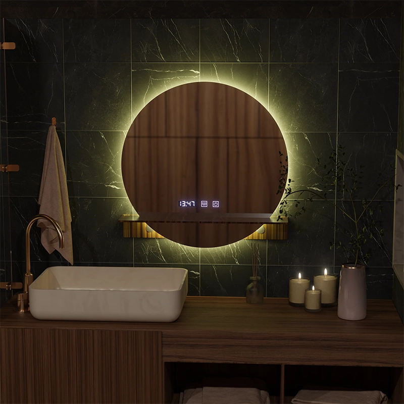 LED Touch Touch Alfred Mirror Defrition System, часовник и температура 60x60 cm с интегрирана поддръжка