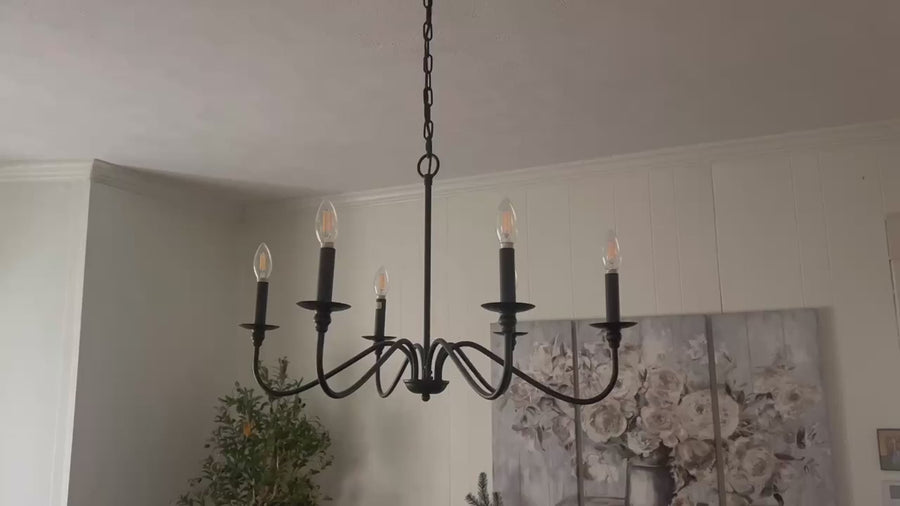 Candelabru Cristal Oliveto 6xE14, Diametru 63cm, Negru, Inaltime Reglabila