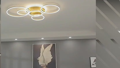 LED полилей с дистанционно дистанционно управление, 5 кръга, 120W, гореща/студена/неутрална светлина, нестабилна, златиста