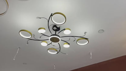 LED полилей с дистанционно управление на Карина, 63W, 8 елемента, гореща/студена/неутрална светлина, недобросъвестно, злато