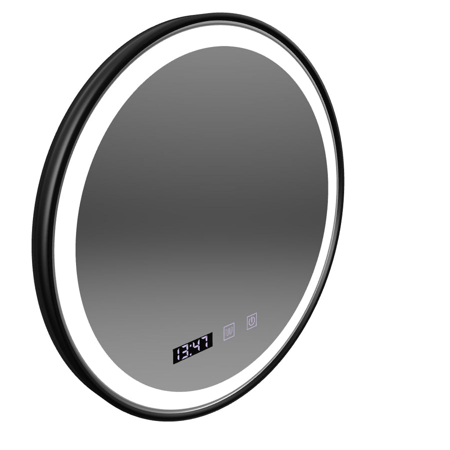 LED Touch Touch Otto Mirror Deflosting System, часовник и температура 80 cm Черна разрошена рамка