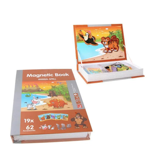 Книга от тип пъзел магнитна книга Vraja Saltic Animals, 62 парчета и 19 карти, многоцветни