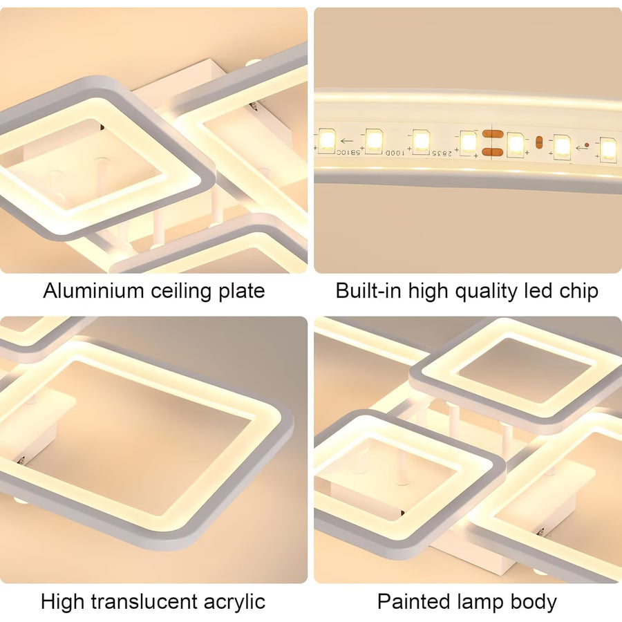 LED полилей с дистанционно управление Ella 85W, 4 квадрата, студена/гореща/неутрална светлина, нестабилна, бяла